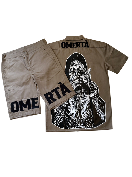 Khaki White Skull Shorts Set